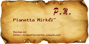 Planetta Mirkó névjegykártya